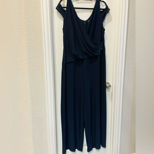 Lauren Ralph Lauren Navy Cold Shoulder Wide Leg Jumpsuit
